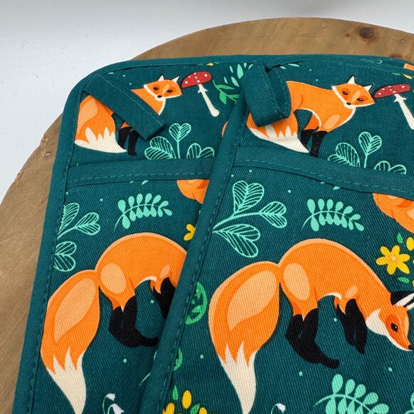 Pot holders heat resistance Fox Print pocket terry cloth lined NWOT - Picture 2 of 13